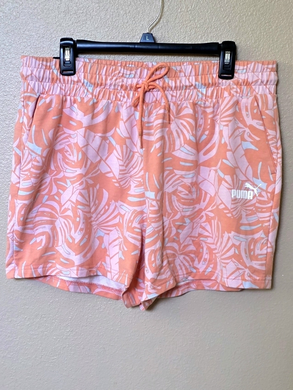 Puma Pink Tropical Plant High Waisted Pull-On Shorts - Size XL